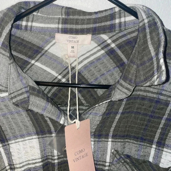 NWT Como Vintage long sleeve plaid flannel blouse size Medium - Picture 3 of 5